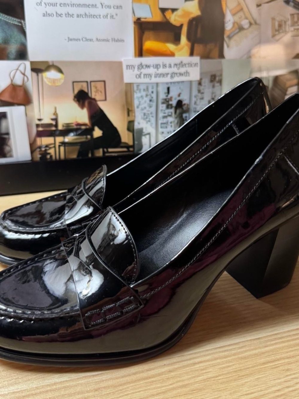 Michael Kors Black Patent Leather Loafers with Block Heel